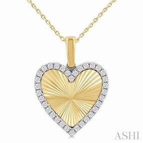 Gender Neutral Jewelry 1/4 Ctw Fluted Texture Heart Round Cut Diamond Fashion Pendant With Chain in 10K Yellow and White Gold