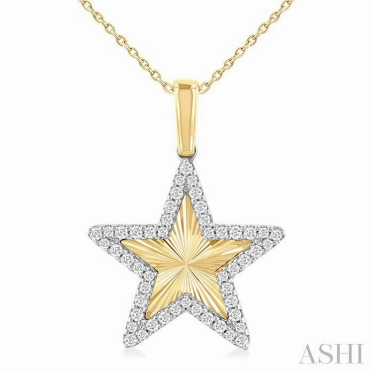 1/4 Ctw Fluted Texture Star Round Cut Diamond Fashion Pendant With Chain in 14K Yellow and White Gold Street Fashion