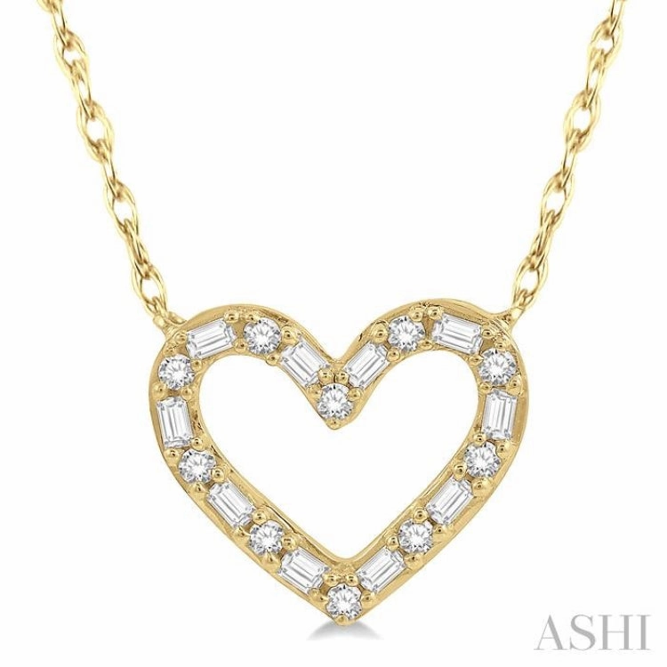 Contemporary accessory 1/4 Ctw Heart Charm Baguette and Round Cut Diamond Pendant With Chain in 14K Yellow Gold