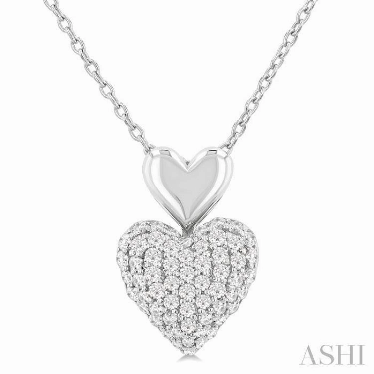 1/4 Ctw Heart Shape Pave Set Single Cut Diamond Fashion Pendant With Chain in 10K White Gold For Identity