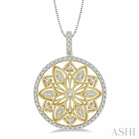 Casual Style Spring Celebration Item 1/4 Ctw Lattice Floral Splendor Diamond Fashion Pendant in 10K Yellow Gold with chain