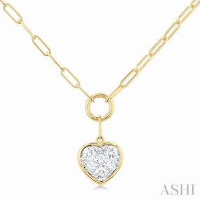 Modern Accent Seasonal Accent 1/4 Ctw Lovebright Heart Shape Round Cut Diamond Paperclip Necklace in 14K Yellow & White Gold