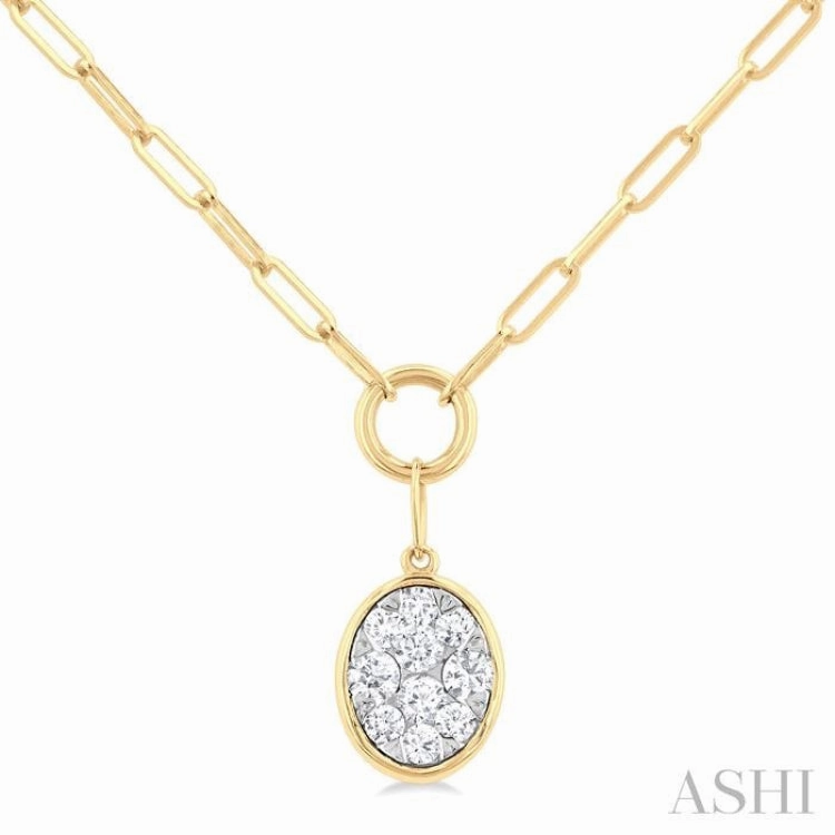 1/4 Ctw Lovebright Oval Shape Round Cut Diamond Paperclip Necklace in 14K Yellow & White Gold Lovely Item Graceful Feature