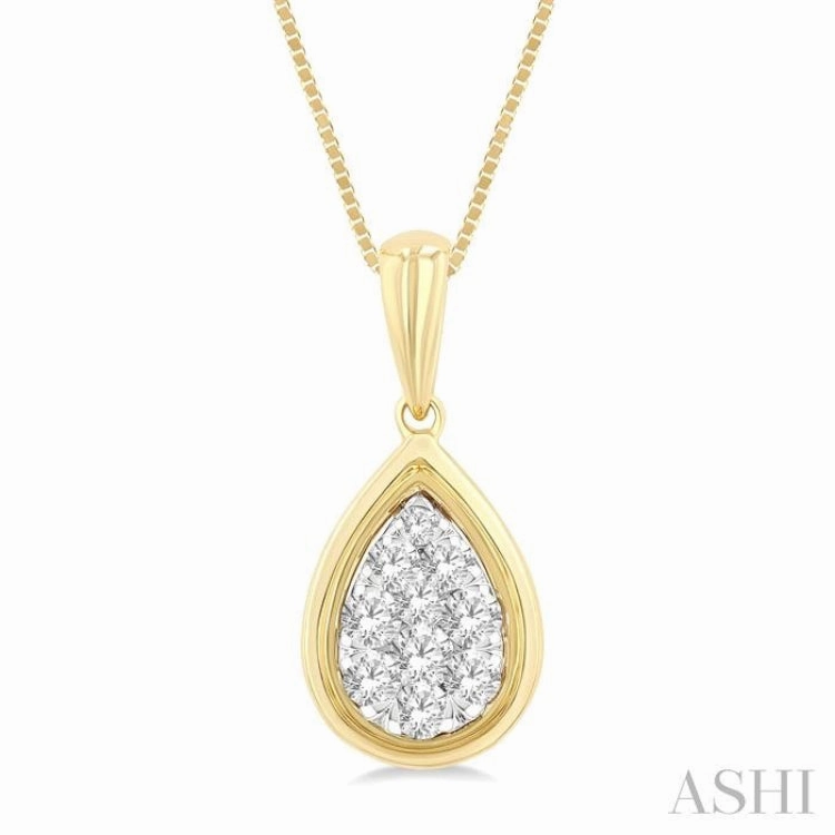1/4 Ctw Lovebright Pear Shape Round Cut Diamond Fashion Pendant With Chain in 14K Yellow and White Gold Friendship Gift