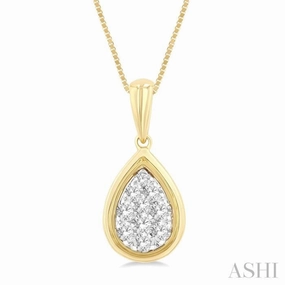 1/4 Ctw Lovebright Pear Shape Round Cut Diamond Fashion Pendant With Chain in 14K Yellow and White Gold Friendship Gift