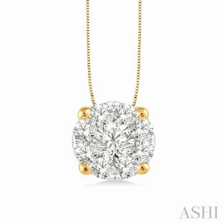Business Look Sustainable Jewelry 1/4 Ctw Lovebright Round Cut Diamond Pendant in 14K Yellow and White Gold with Chain