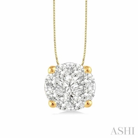 Business Look Sustainable Jewelry 1/4 Ctw Lovebright Round Cut Diamond Pendant in 14K Yellow and White Gold with Chain