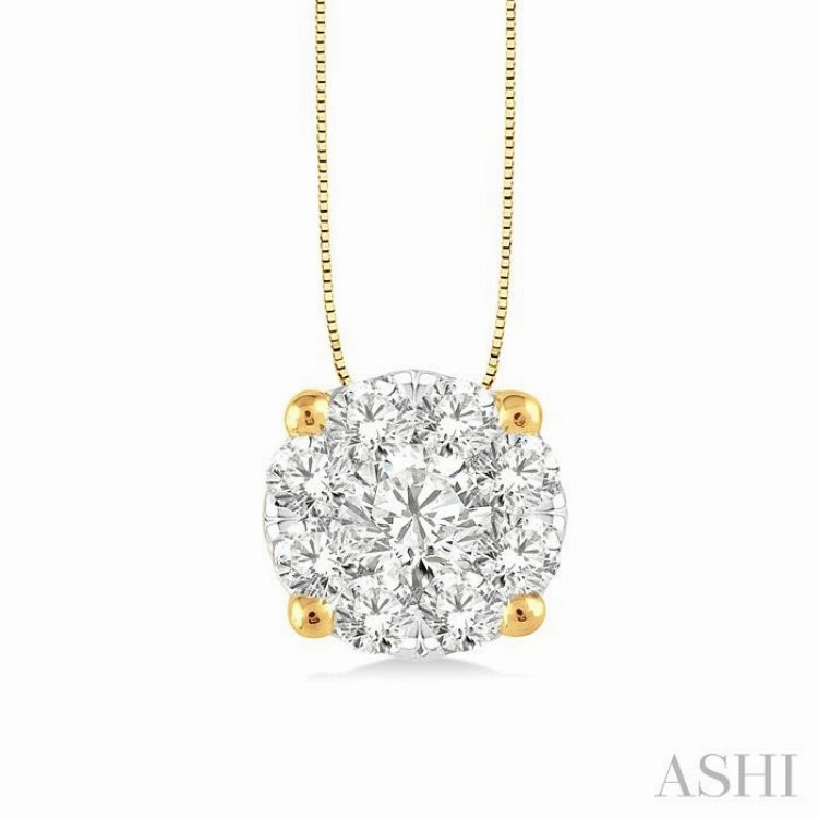 1/4 Ctw Lovebright Round Cut Diamond Pendant in 14K Yellow and White Gold with Chain Gift For Mom
