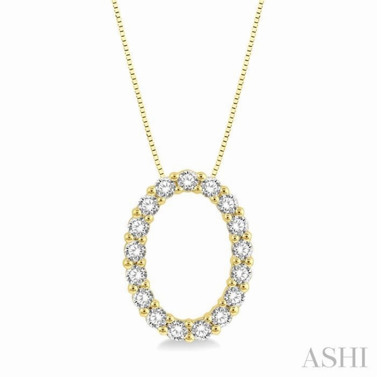Ethical Item 1/4 Ctw Oval Shape Window Round Cut Diamond Pendant With Chain in 14K Yellow Gold