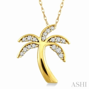 1/4 Ctw Palm Tree Round Cut Diamond Pendant in 14K Yellow Gold with Chain Classic Design