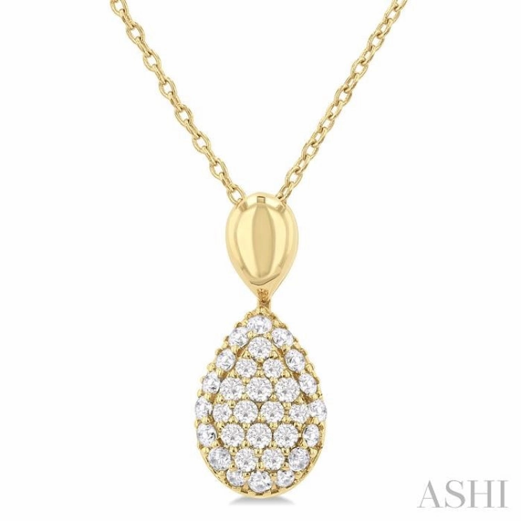 1/4 Ctw Pear Shape Pave Set Single Cut Diamond Fashion Pendant With Chain in 10K Yellow Gold Family Gift Splendid Present
