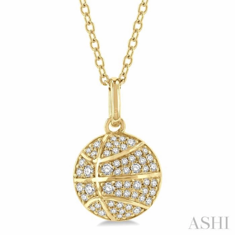1/4 Ctw Petite Basketball Round Cut Diamond Fashion Pendant With Chain in 10K Yellow Gold Fashion Mood Dashing Look
