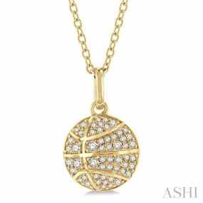 1/4 Ctw Petite Basketball Round Cut Diamond Fashion Pendant With Chain in 10K Yellow Gold Fashion Mood Dashing Look