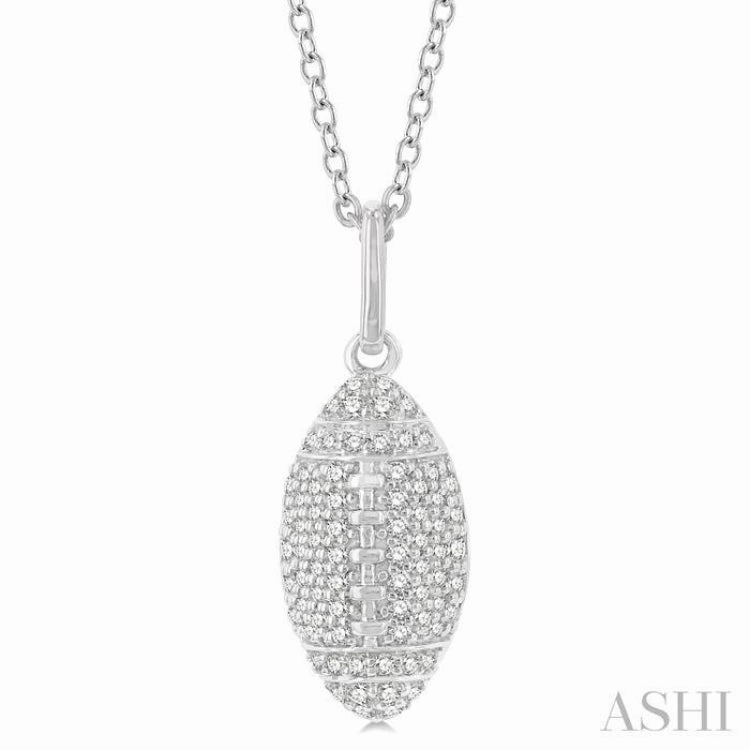 Fashion Statement Nuptial Jewelry 1/4 Ctw Petite Football Round Cut Diamond Fashion Pendant With Chain in 10K White Gold
