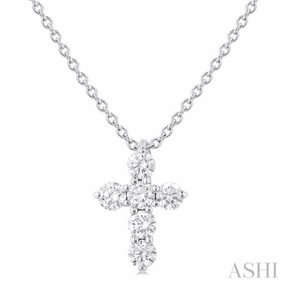 1/4 Ctw Round Cut Diamond Christian Cross 6-Stone Fashion Pendant With Chain in 14K White Gold Minimal Edge