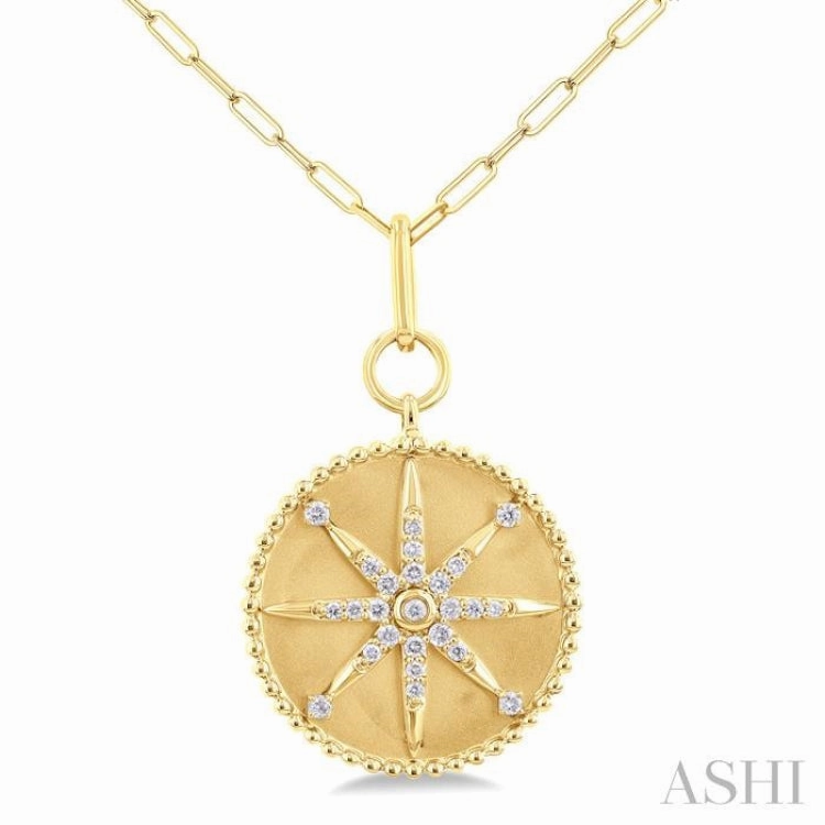 Luxury Touch Budget-Friendly Design 1/4 Ctw Round Cut Diamond Compass Symbol Circle Medallion Fashion Pendant With Paperclip Chain in 14K Yellow Gold