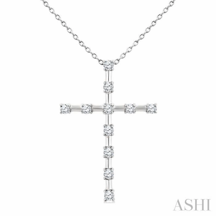 1/4 Ctw Round Cut Diamond Cross Pendant With Chain in 10K White Gold Worldwide Adornment Lovely Gift