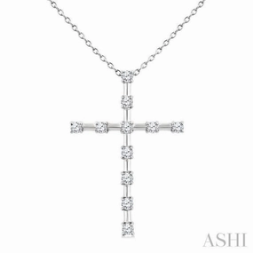 1/4 Ctw Round Cut Diamond Cross Pendant With Chain in 10K White Gold Worldwide Adornment Lovely Gift