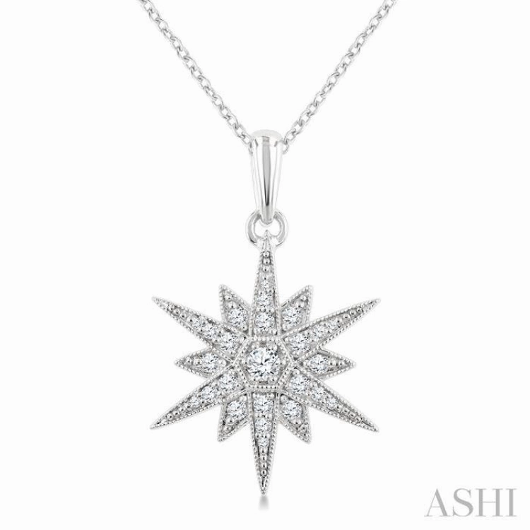 Friends Outing Item Resilient Jewelry 1/4 Ctw Round Cut Diamond Star Pendant With Chain in 10K White Gold