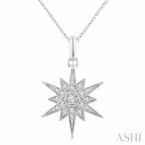 Friends Outing Item Resilient Jewelry 1/4 Ctw Round Cut Diamond Star Pendant With Chain in 10K White Gold