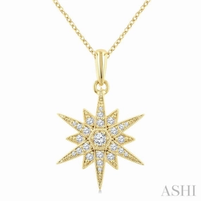 Fine Detail 1/4 Ctw Round Cut Diamond Star Pendant With Chain in 10K Yellow Gold