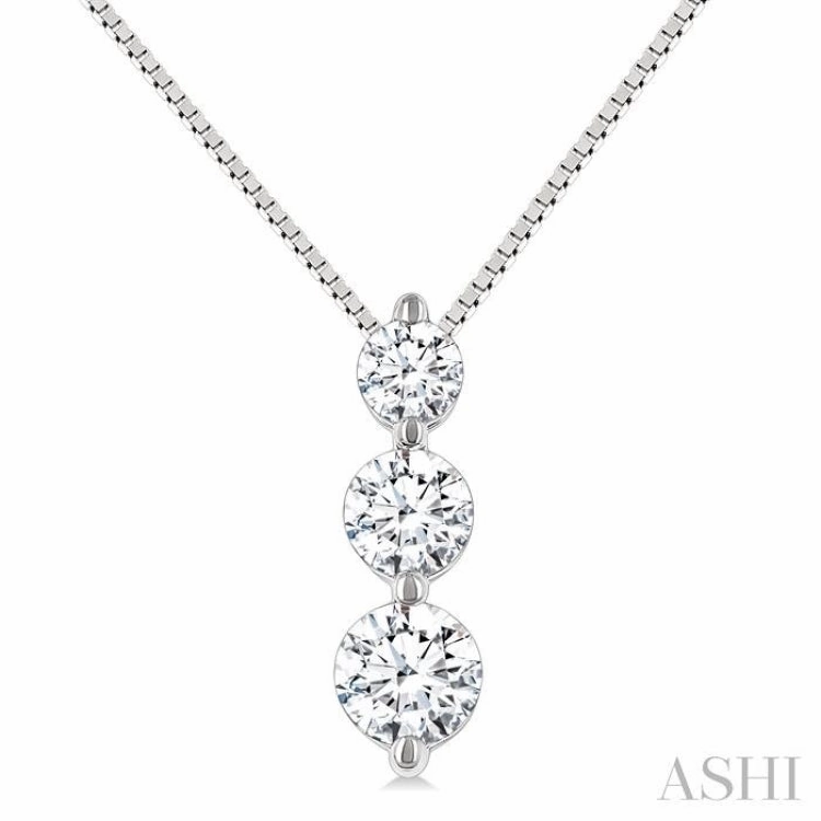 1/4 Ctw Round Cut Diamond Three-Stone Snowman Pendant With Chain in 14K White Gold Special Style Memory Piece