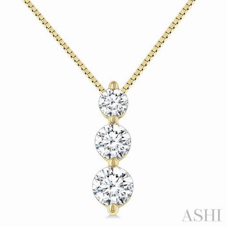 Popular Piece 1/4 Ctw Round Cut Diamond Three-Stone Snowman Pendant With Chain in 14K Yellow Gold