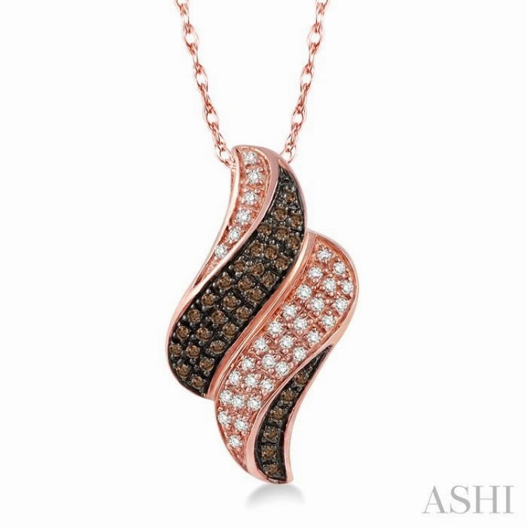 1/4 Ctw Single Cut White and Champagne Brown Diamond Pendant in 14K Rose Gold with Chain Party Charm Adornment Group Item