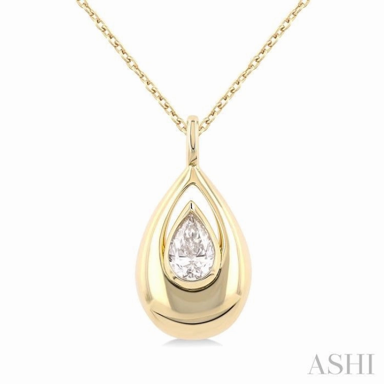 1/4 Ctw Teardrop Pear Cut Diamond Fashion Pendant With Chain in 14K Yellow Gold Fresh Look