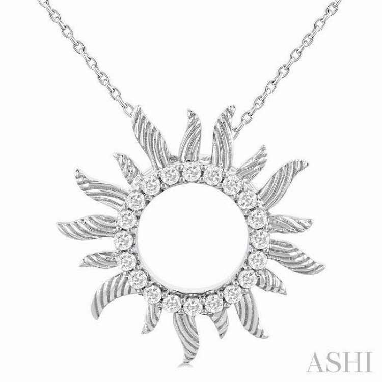1/4 Ctw Textured Sunburst Round Cut Diamond Fashion Pendant With Chain in 10K White Gold City Fashion Versatile Jewelry