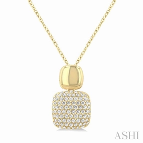 Versatile Accent Glam Girl 1/4 Ctw Twin Cushion Mount Pave Set Round Cut Diamond Fashion Pendant With Chain in 10K Yellow Gold