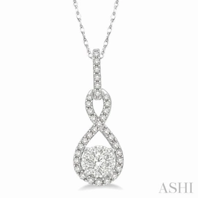 1/4 Ctw Winding Round Cut Diamond Lovebright Pendant With Link Chain in 14K White Gold Soft Style