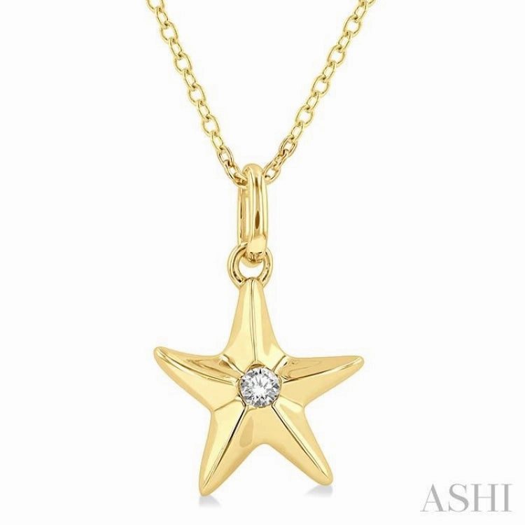1/50 Ctw Starfish Petite Round Cut Diamond Fashion Pendant With Chain in 10K Yellow Gold Handmade Adornment Simple Elegance