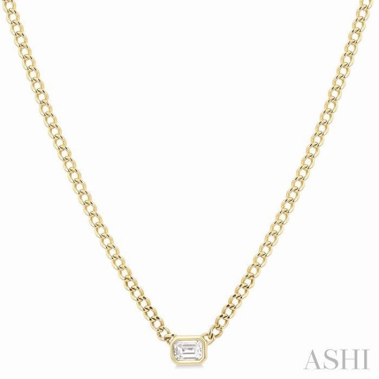1/5 Ctw Bezel Set Octagon Cut Diamond Curb Link Fashion Necklace in 14K Yellow Gold Special Occasion