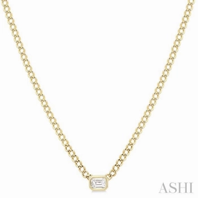 1/5 Ctw Bezel Set Octagon Cut Diamond Curb Link Fashion Necklace in 14K Yellow Gold Special Occasion
