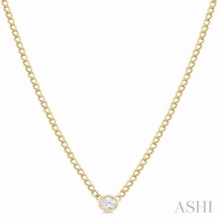 1/5 Ctw Bezel Set Oval Cut Diamond Curb Link Fashion Necklace in 14K Yellow Gold Holiday Jewelry