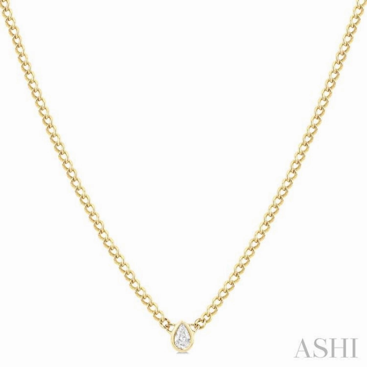 1/5 Ctw Bezel Set Pear Cut Diamond Curb Link Fashion Necklace in 14K Yellow Gold Modern Woman For Colleague