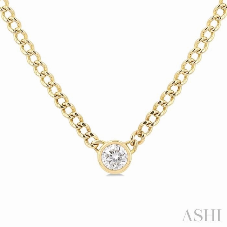1/5 Ctw Bezel-Set Round Cut Diamond Curb Link Fashion Necklace in 14K Yellow Gold Versatile Adornment