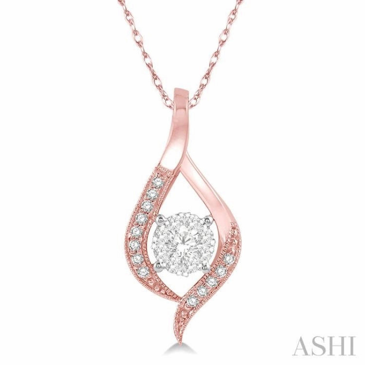 youth choice Hooked Jewelry 1/5 Ctw Curved Lovebright Round Cut Diamond Pendant in 14K Rose and White Gold with chain