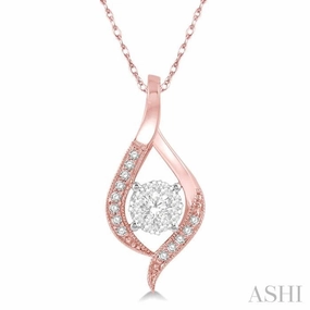 youth choice Hooked Jewelry 1/5 Ctw Curved Lovebright Round Cut Diamond Pendant in 14K Rose and White Gold with chain