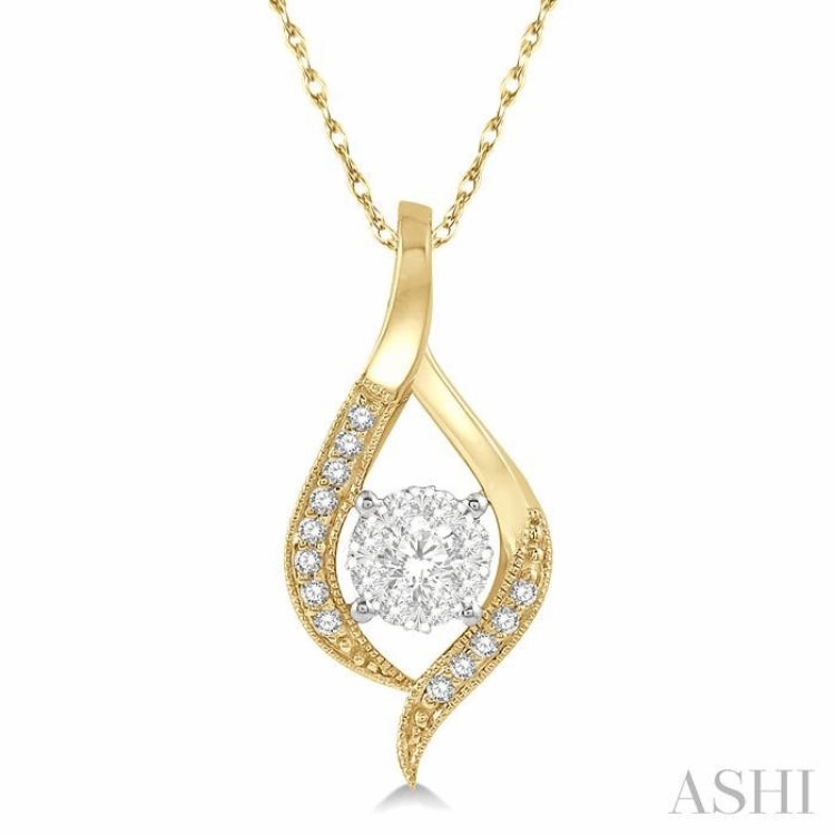 Layered Detail 1/5 Ctw Curved Lovebright Round Cut Diamond Pendant in 14K Yellow and White Gold with chain
