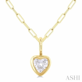 1/5 Ctw Heart Shape Bezel Set Diamond Fashion Pendant With Paperclip Chain in 10K Yellow Gold For Grandma Engagement Accessory