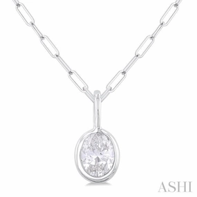 1/5 Ctw Oval Cut Bezel Set Diamond Fashion Pendant With Paperclip Chain in 14K White Gold Gift For Him High-Quality Item