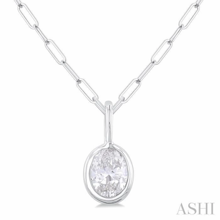 1/5 Ctw Oval Cut Bezel Set Diamond Fashion Pendant With Paperclip Chain in 14K White Gold Gift For Him High-Quality Item