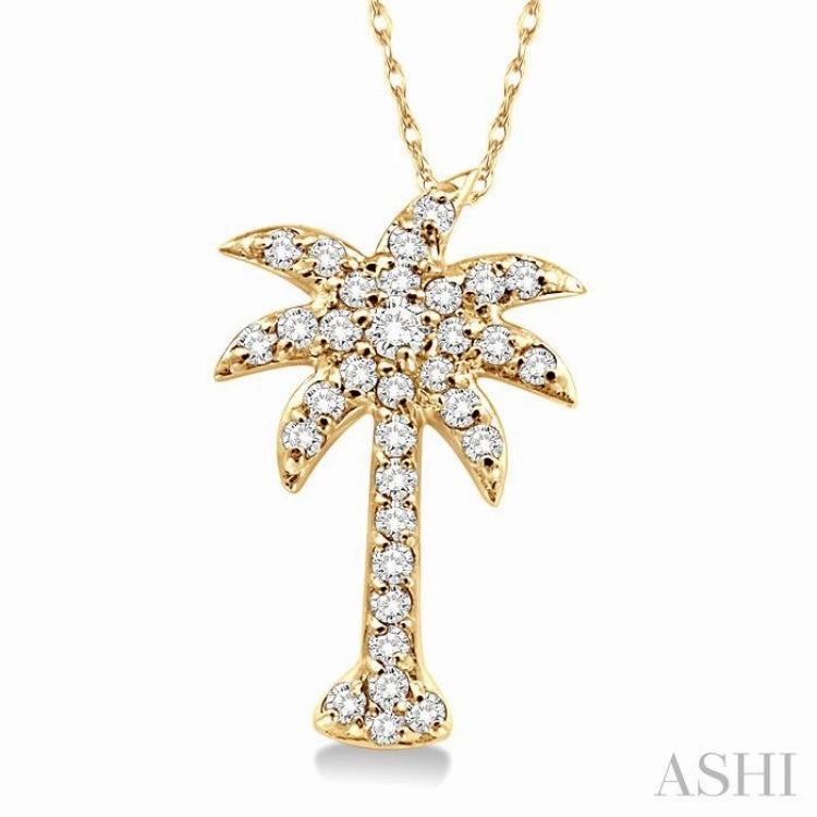 1/5 Ctw Palm Tree Round Cut Diamond Pendant in 14K Yellow Gold with Chain Modern Lady Inclusive Jewelry