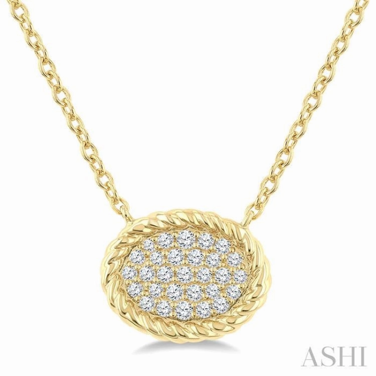 1/5 Ctw Pave Set Oval Shape Round Cut Diamond Fashion Pendant With Chain in 10K Yellow Gold Statement Look Monochrome Piece