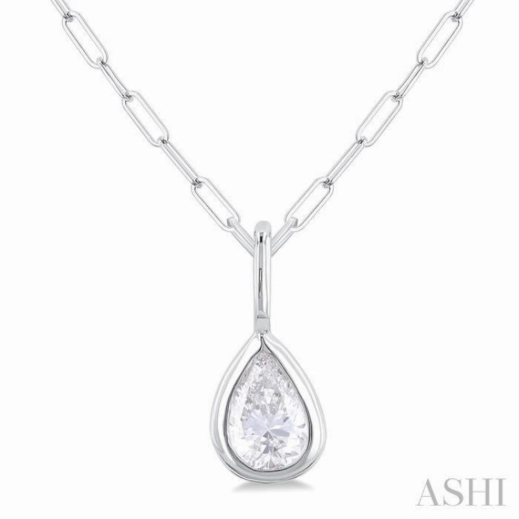 Travel Item Charming Accessory 1/5 Ctw Pear Cut Bezel Set Diamond Fashion Pendant With Paperclip Chain in 10K White Gold