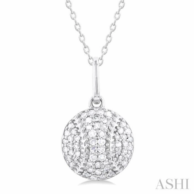 Stylish Accessory Offering Item 1/5 Ctw Petite Baseball Round Cut Diamond Fashion Pendant With Chain in 10K White Gold