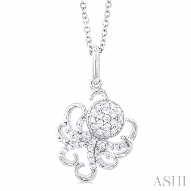Trend Setter Outdoor Accent 1/5 Ctw Petite Octopus Round Cut Diamond Fashion Pendant With Chain in 10K White Gold