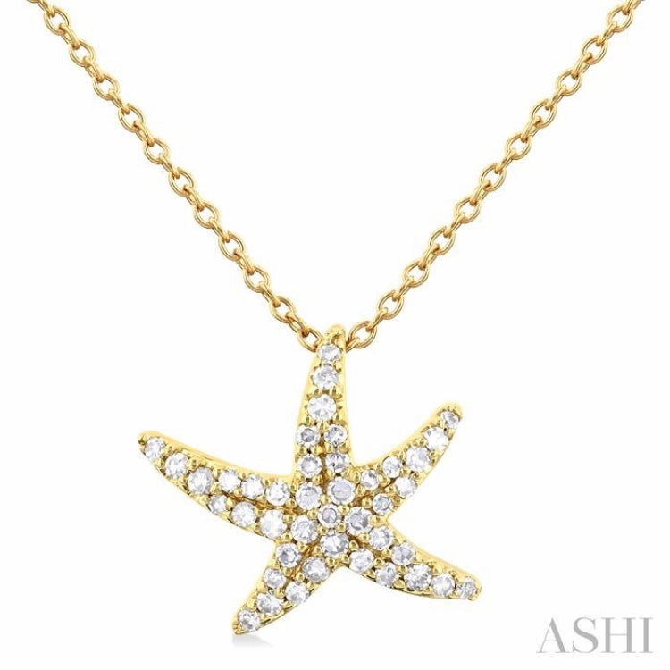 1/5 Ctw Petite Starfish Round Cut Diamond Fashion Pendant With Chain in 10K Yellow Gold Stunning Item Vintage Style